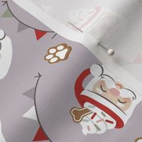Santa Pup Cup Dog Christmas Fabric - Dusty Lavender, Medium Scale
