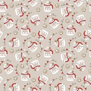 Santa Pup Cup Dog Christmas Fabric - Greige, Small Scale