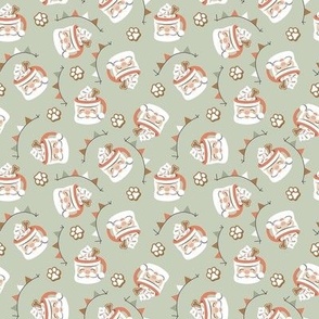 Santa Pup Cup Dog Christmas Fabric - Sage Green, Small Scale