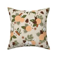 Winter Citrus Floral - Beige, Large Scale