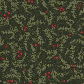 Winter Spruce and Berries - Red and Green, Medium Scale