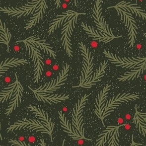 Winter Spruce and Berries - Red and Green, Large Scale