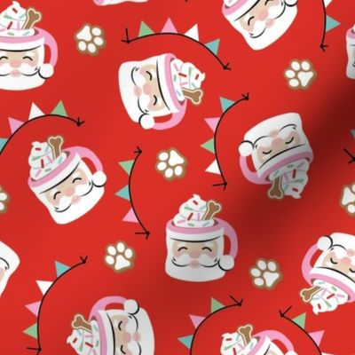 Santa Pup Cup Dog Christmas Fabric - Red, Medium Scale