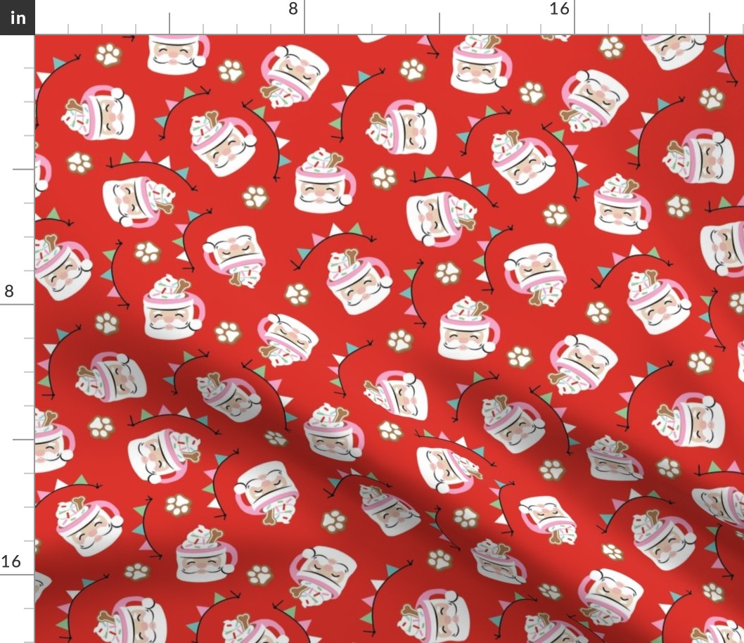 Santa Pup Cup Dog Christmas Fabric - Red, Medium Scale