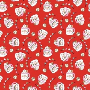 Santa Pup Cup Dog Christmas Fabric - Red, Small Scale