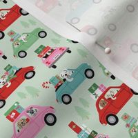 Christmas Dogs in Cars - Mint Green, Small Scale