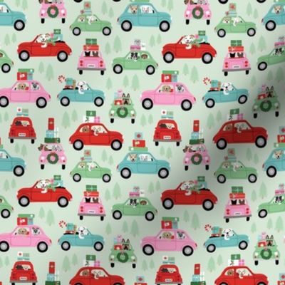 Christmas Dogs in Cars - Mint Green, Small Scale