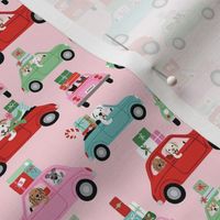 Christmas Dogs in Cars - Pink, Small Scale