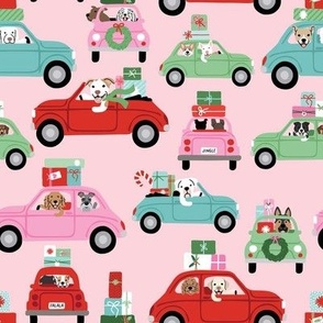 Christmas Dogs in Cars - Pink, Medium Scale