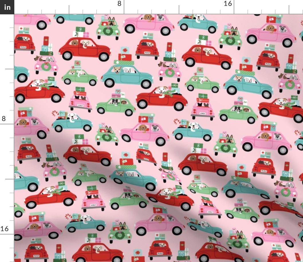 Christmas Dogs in Cars - Pink, Medium Scale