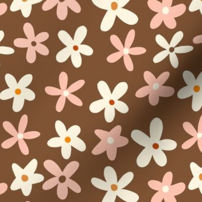 RETRO SIMPLE DAISIES Pink Ivory Brown.