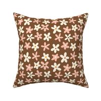 RETRO SIMPLE DAISIES Pink Ivory Brown.