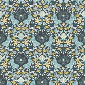 Tiger and flowers / teal and yellow / medium