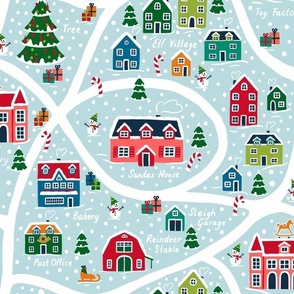 north pole map - christmas holiday village - xmas furoshiki