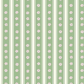 Green and pink stripes boho flowers preppy girls room sage green pastel pink cream