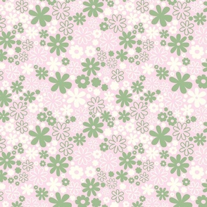 Pink and green preppy boho flowers girls room sage green pastel pink cream
