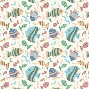 Cute underwater world. Fishes on a light white background - Small scale