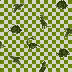 Embroidery Stitches Dinosaurs on Green Check