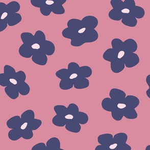 Retro Blue Daisies on Pink Large