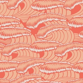 Waves at sunset - pastel salmon, coral orange