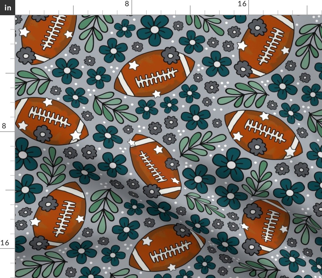 Large Scale Team Spirit Football Floral in Philadelphia Eagles Colors Midnight Green Silver Black Red Navy Silver