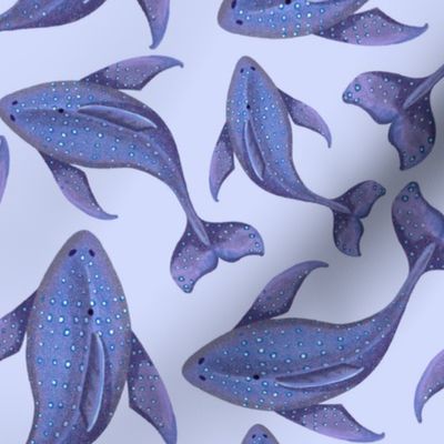 Blue Whales on a purple background