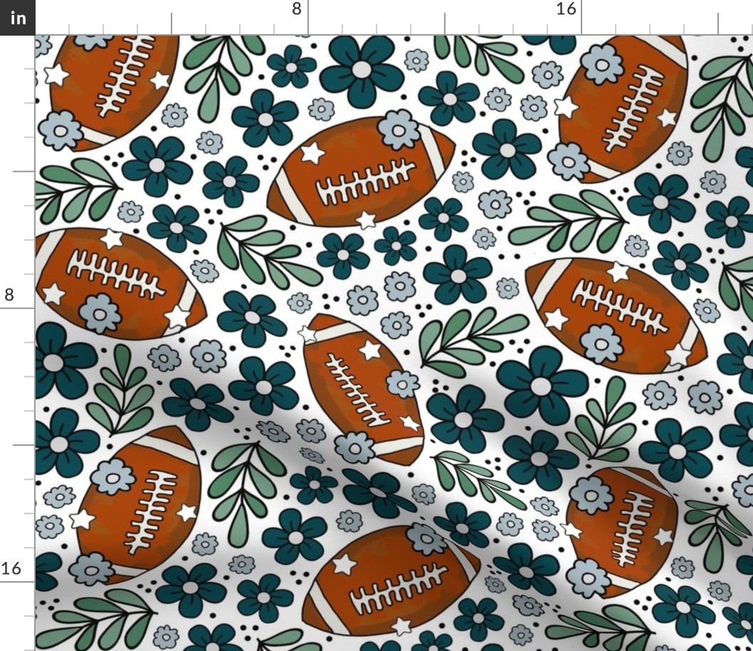 Large Scale Team Spirit Football Floral in Philadelphia Eagles Colors Midnight Green Silver Black