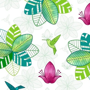 Blooming Joy - XL – Tropical Hummingbird Multi White