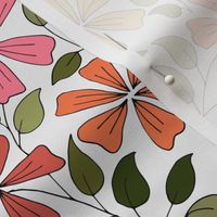 Hand drawn colourful flowers and leaves - white background
