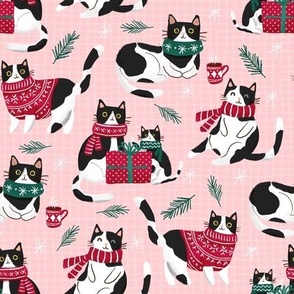 tuxedo cat Christmas cats fabric blush WB23 medium scale