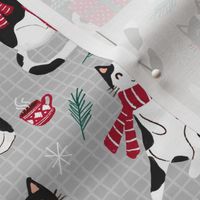 tuxedo cat Christmas cats fabric gray WB23 medium scale