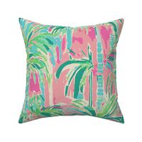 Tropical Palm Tree Abstract Pattern Beach House Island Bungalow - Pink Green Aqua