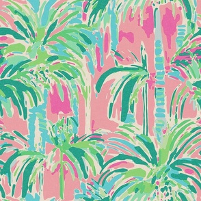 Tropical Palm Tree Abstract Pattern Beach House Island Bungalow - Pink Green Aqua