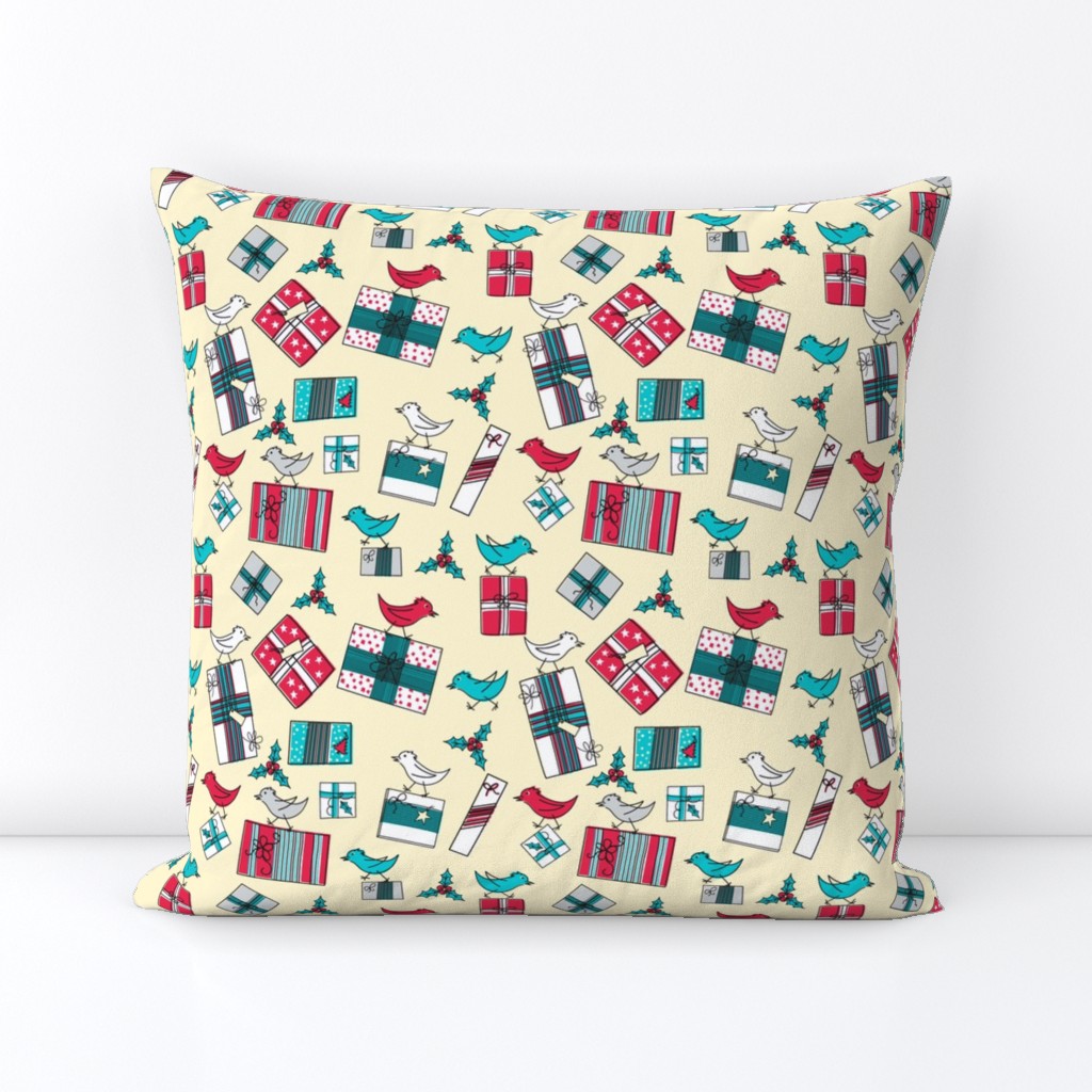 Retro Style Packages And Birds Christmas Pattern