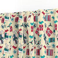 Retro Style Packages And Birds Christmas Pattern