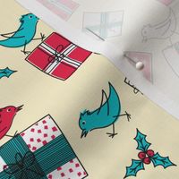 Retro Style Packages And Birds Christmas Pattern