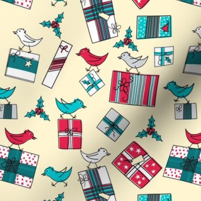 Retro Style Packages And Birds Christmas Pattern