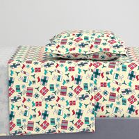 Retro Style Packages And Birds Christmas Pattern