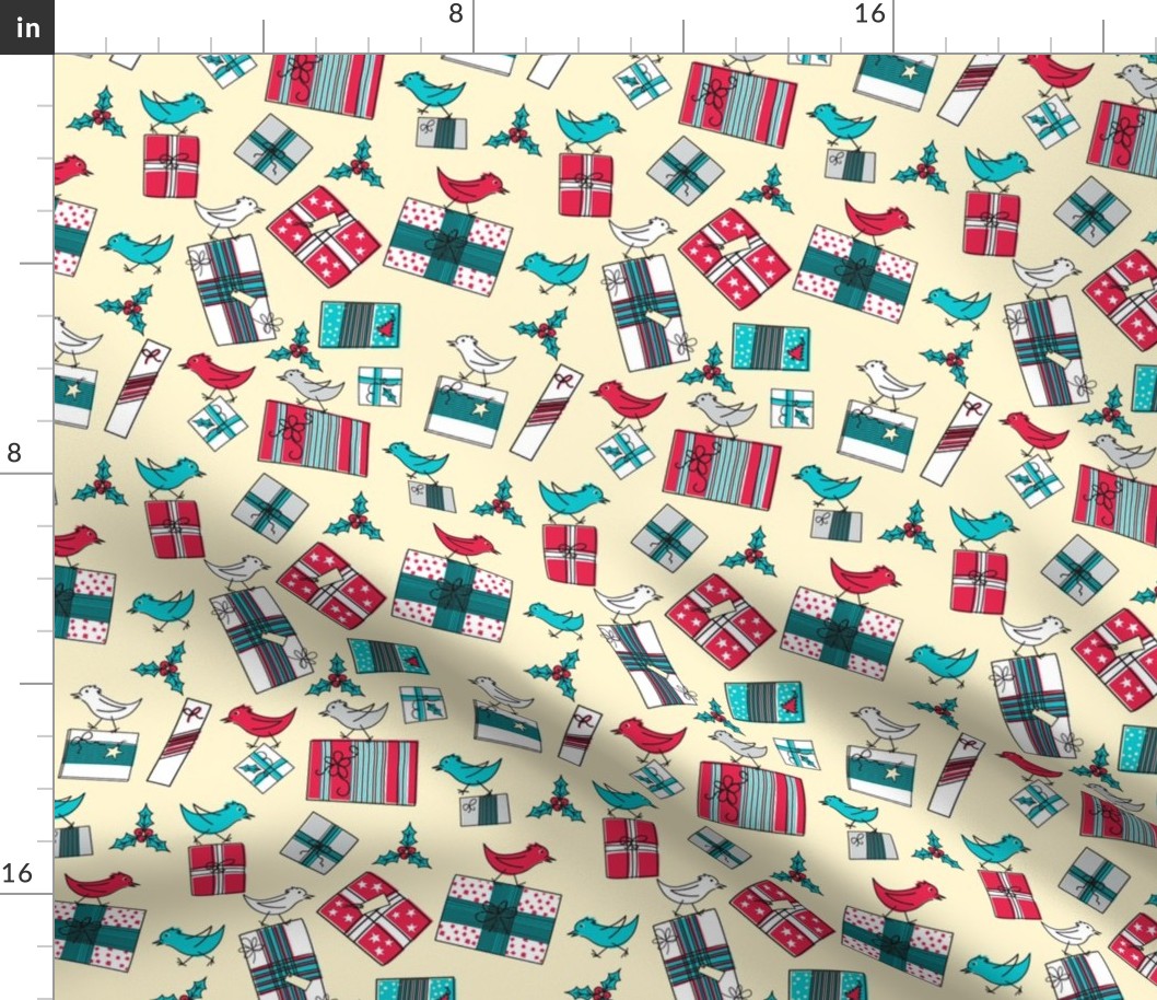 Retro Style Packages And Birds Christmas Pattern