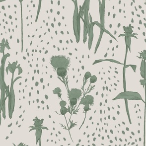 Native Wildflower Cottage Garden Linen Wallpaper In Pine Green