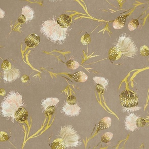 Painted Thistle Garden Wallpaper In Soft Earthy Brown