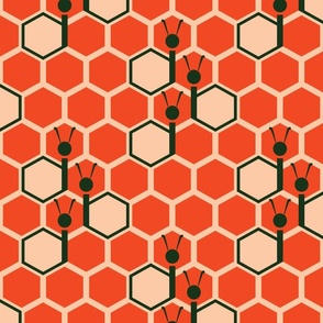 Retro Snails Honeycomb Pattern on Orange