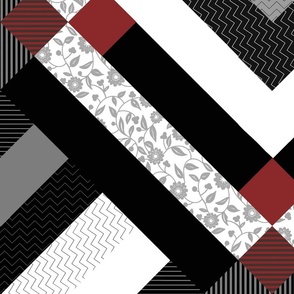 Patchwork Pattern / Cheater Quilt with black, grey, white and red  - jumbo scale