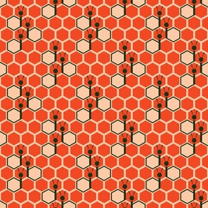 Retro Snails Honeycomb Pattern on Orange - Small Scale