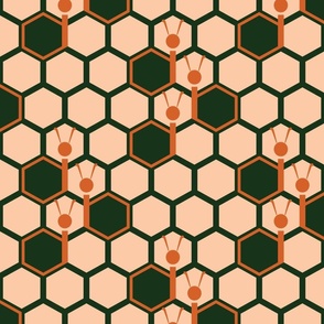 Retro Snails Honeycomb Pattern on Peach
