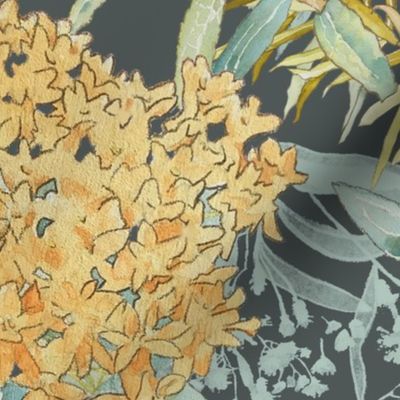Dark Vintage Floral Art Nouveau Butterfly Weed Large Scale Wallpaper