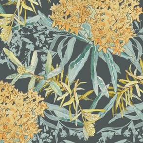 Dark Vintage Floral Art Nouveau Butterfly Weed Large Scale Wallpaper