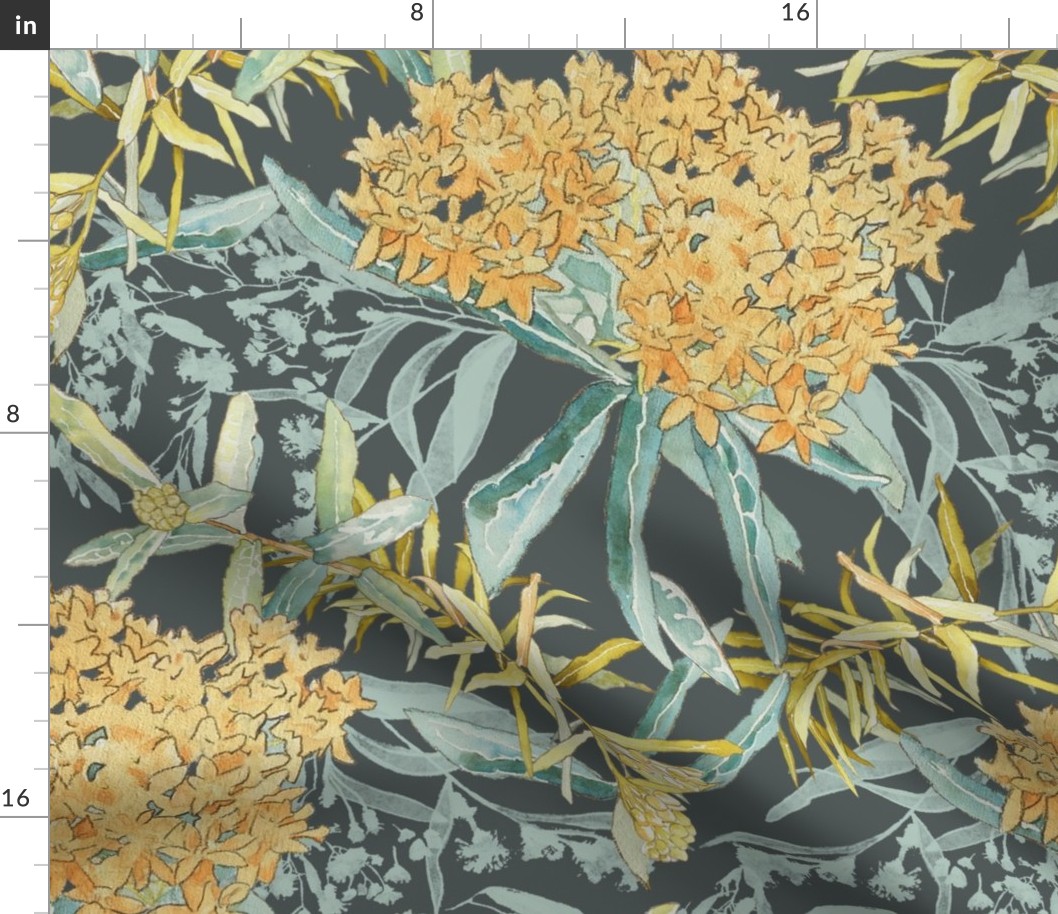 Dark Vintage Floral Art Nouveau Butterfly Weed Large Scale Wallpaper