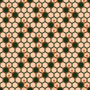 Retro Snails Honeycomb Pattern on Peach - Small Scale