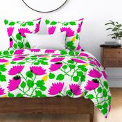 Sweet Roses Retro Modern Flowers Bright Scandi Hot Pink And Yellow Garden Floral Cottagecore Cheerful Bold Colorful Pattern